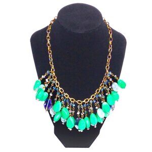 WOMEN'S TURQUOISE & BLUE STONE AND CRYSTAL GLASS BEADED CHOKER CHAIN NECKLACE